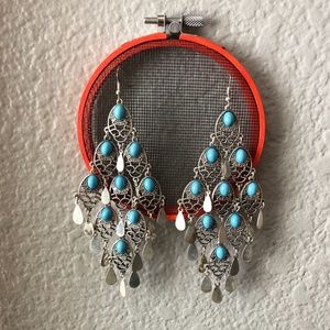 Turquoise & Silver Chandelier Earrings